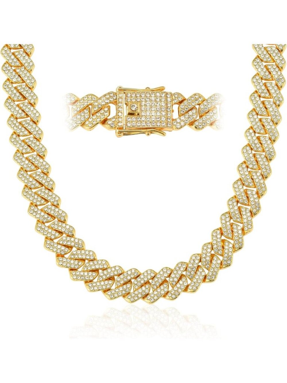Men's Iced Out Cuban Link Chain Necklace - 18K Gold & Silver Hip Hop Jewelry